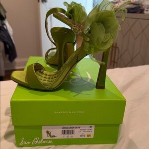 Sam Edelman Green Satin Floral Strap High Heels